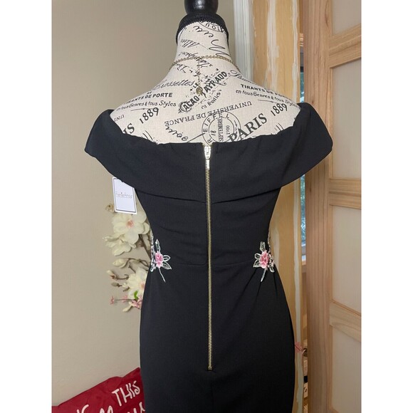 Premier Amour Women's Dress Size 2 Black Off Shoulder Floral Embroidered - Picture 6 of 9